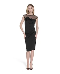 Eliza J Women's Dimensional-Flower Sleeveless Scuba Dress