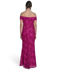 Jessica Howard Petite Soutache Floral Lace Off-the-shoulder Gown