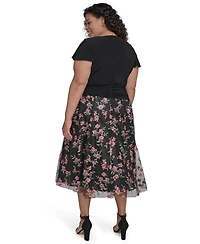 Jessica Howard Plus Mixed-Media Mesh-Skirt Fit & Flare Dress