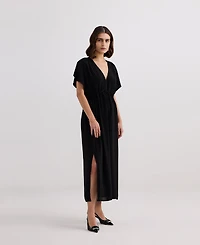 Reistor Women's V-neck Gathered Maxi Dress Black