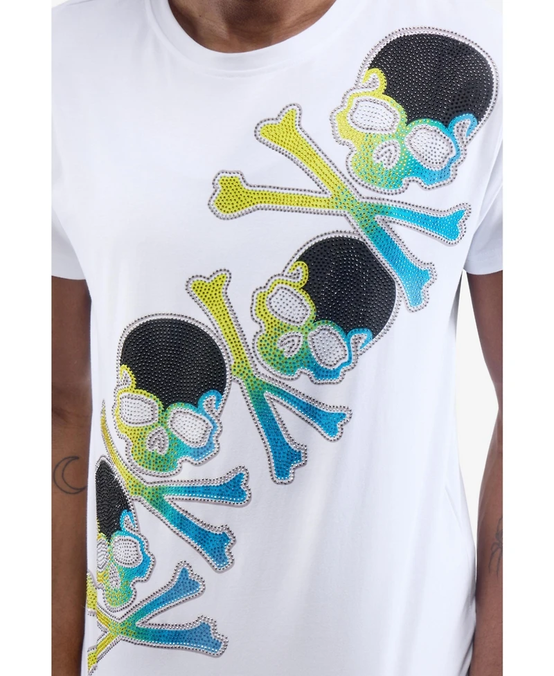 heads or tails Men's Four Skull Rhinestone Crew T-Shirt