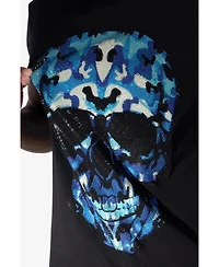 heads or tails Men's Blue Skull Rhinestone Crew T-Shirt