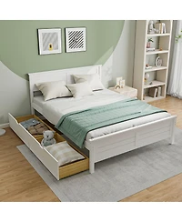 Df, Engineered WoodGymax Full Size Wooden Bed Frame w/ 2 Storage Drawers & Under-bed Storage