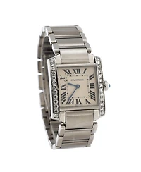 Pre-Owned Cartier Tank Francaise Quartz Watch in Stainless Steel with Diamond Bezel 25mm