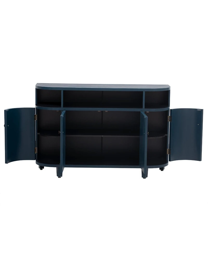 Curved Wood Storage Cabinet - 4 Doors, Adjustable Shelves