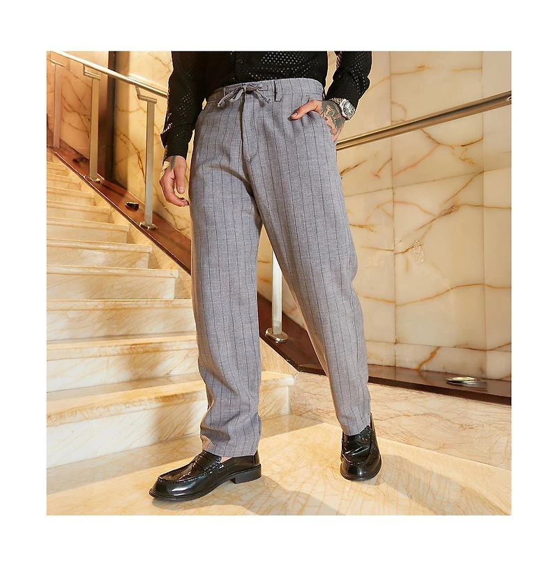 Campus Sutra Men's Coin Grey Pinstriped Chino Trousers