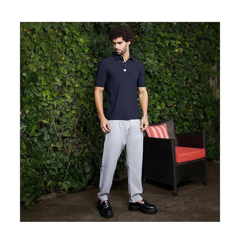 Campus Sutra Men's Navy Blue Seamless Waffle Polo T-Shirt