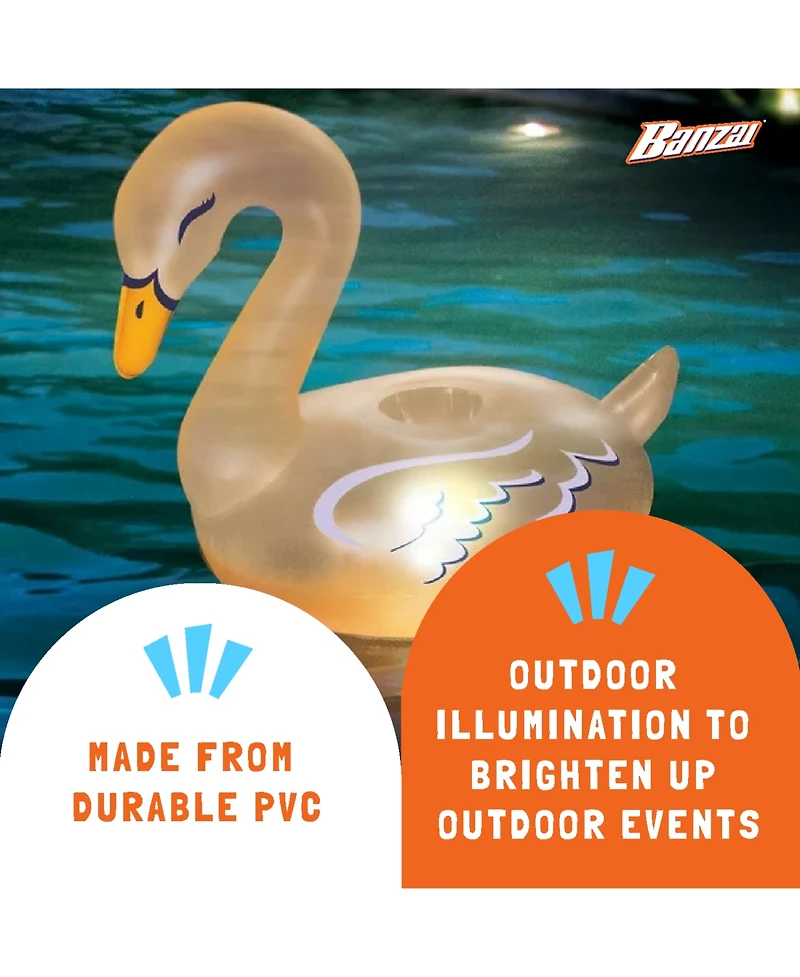 Banzai Lumi Bright Party Swans Inflatable White Pool Lantern Lights, (2 Pack)