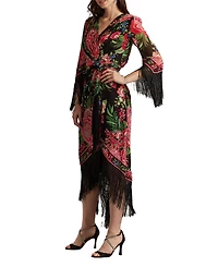 Tadashi Shoji Women's Mair Floral Print Tassel Fringe Wrap Dress