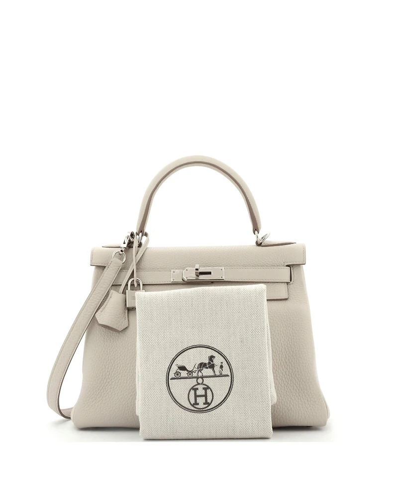Pre-Owned Hermes Kelly 28 Handbag Light Clemence with Palladium Hardware