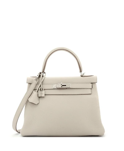 Pre-Owned Hermes Kelly 28 Handbag Light Clemence with Palladium Hardware