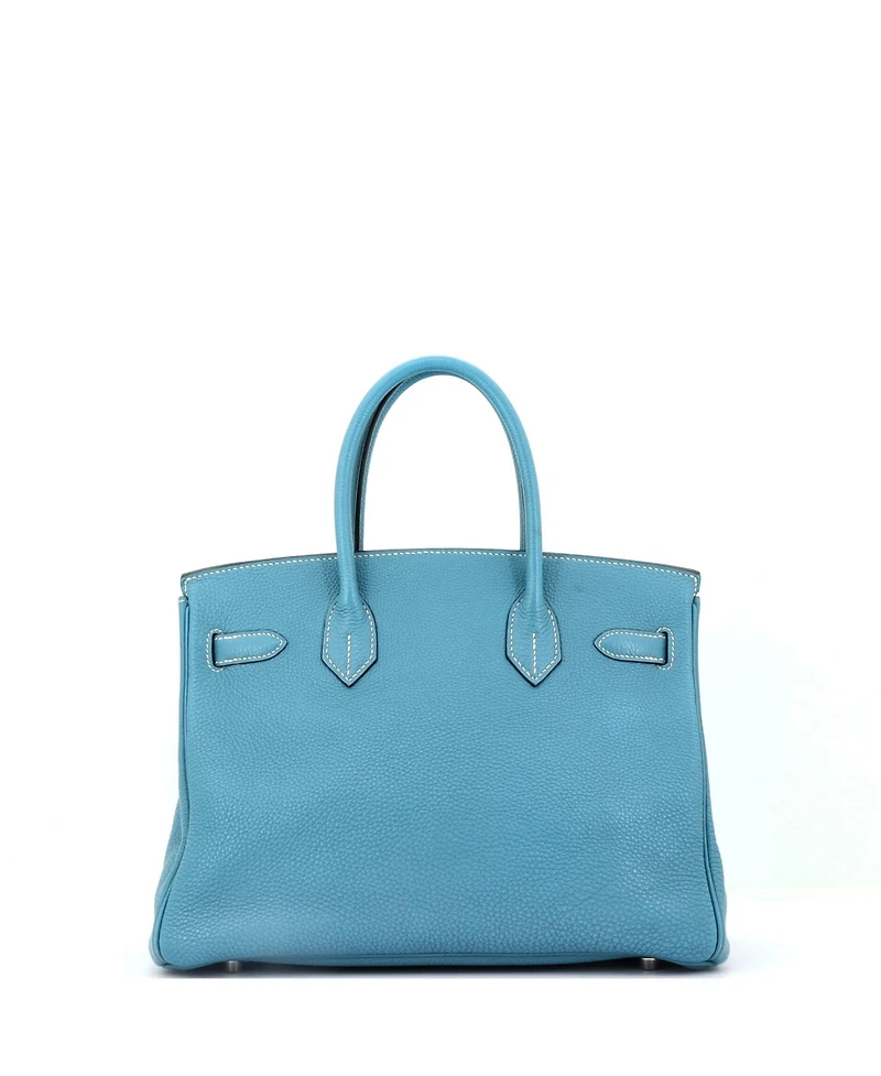 Pre-Owned Hermes Birkin Handbag Blue Togo with Palladium Hardware