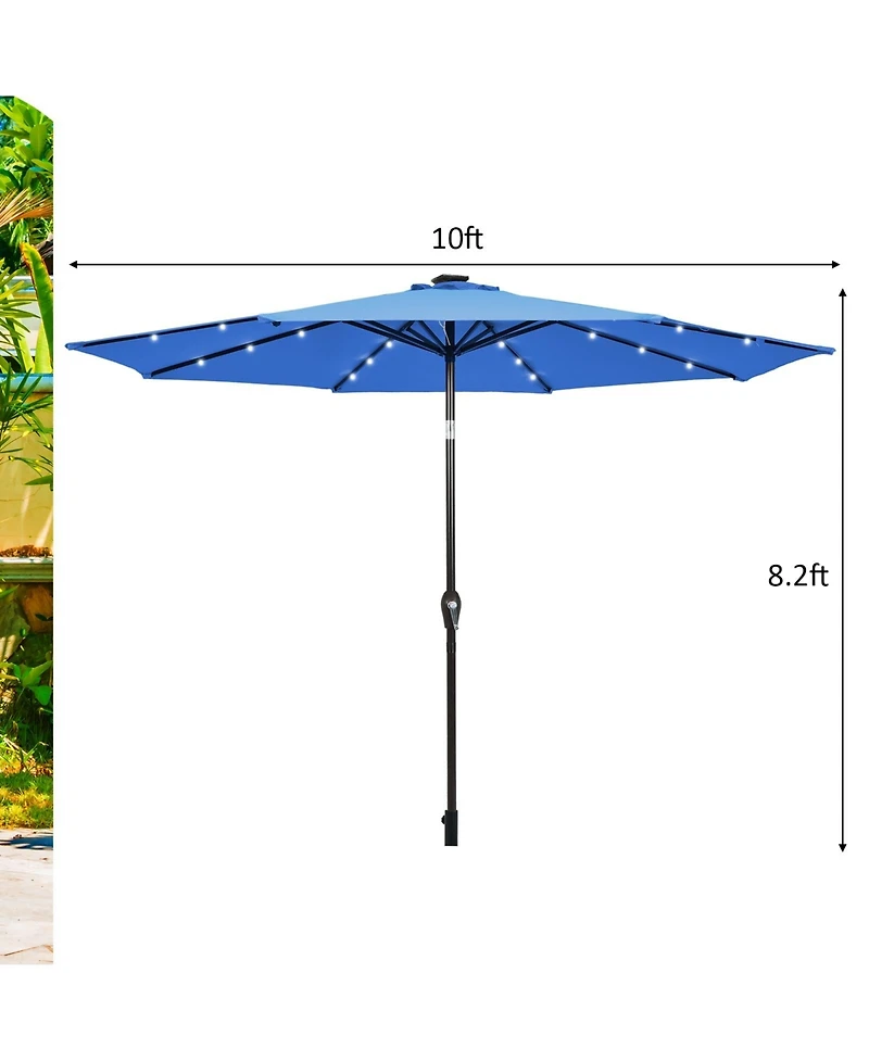 10 Feet Outdoor Patio Umbrella with Bright Solar Led Lights