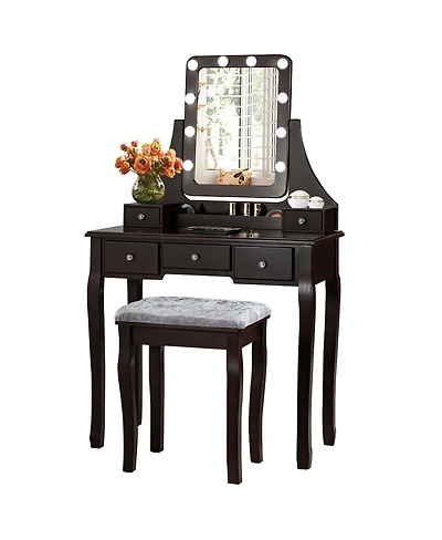 Vanity Dressing Table Set with 10 Dimmable Bulbs and Cushioned Stool