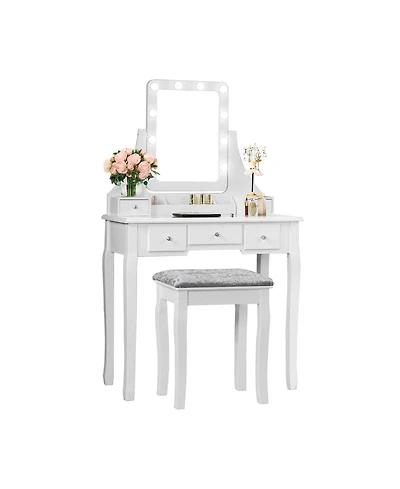Vanity Dressing Table Set with 10 Dimmable Bulbs and Cushioned Stool