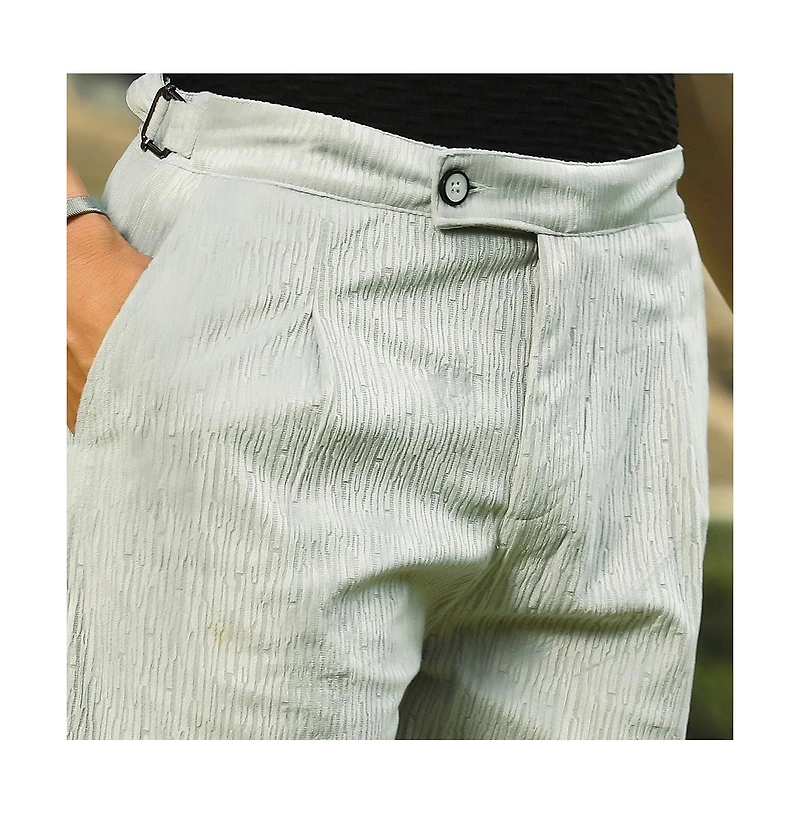 Campus Sutra Men's Cloud Grey Veined Tailored Trousers