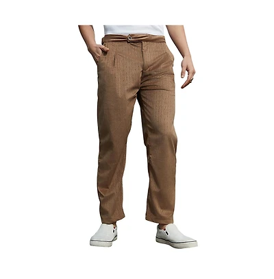 Campus Sutra Men's Chocolate Brown Veined Tailored Trousers