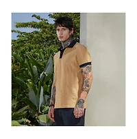 Campus Sutra Men's Buff Beige & Obsidian Black Arc-Tactile Polo T-Shirt