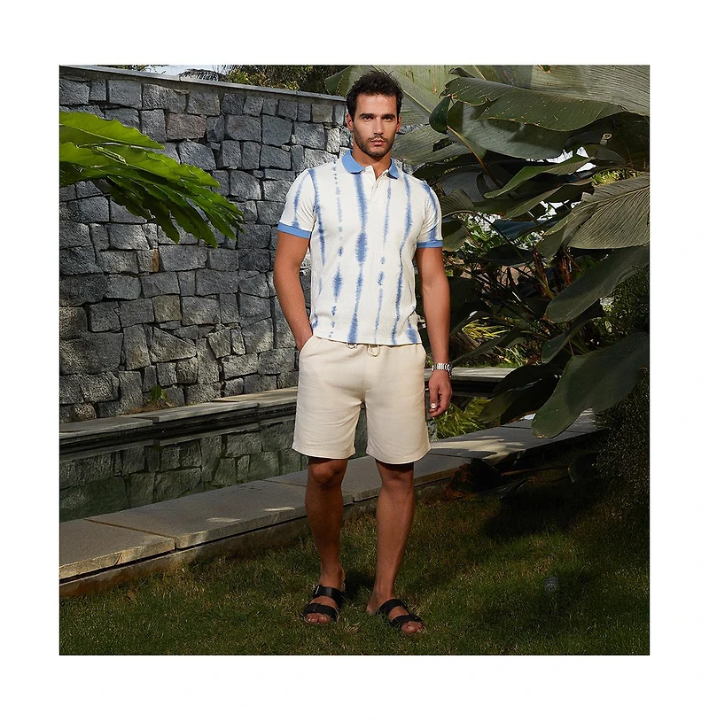 Campus Sutra Men's Powder Blue & Daisy White Tie-Dye Tactile Polo T-Shirt