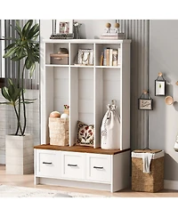 Hall Tree with Bench, Shelves & Drawers