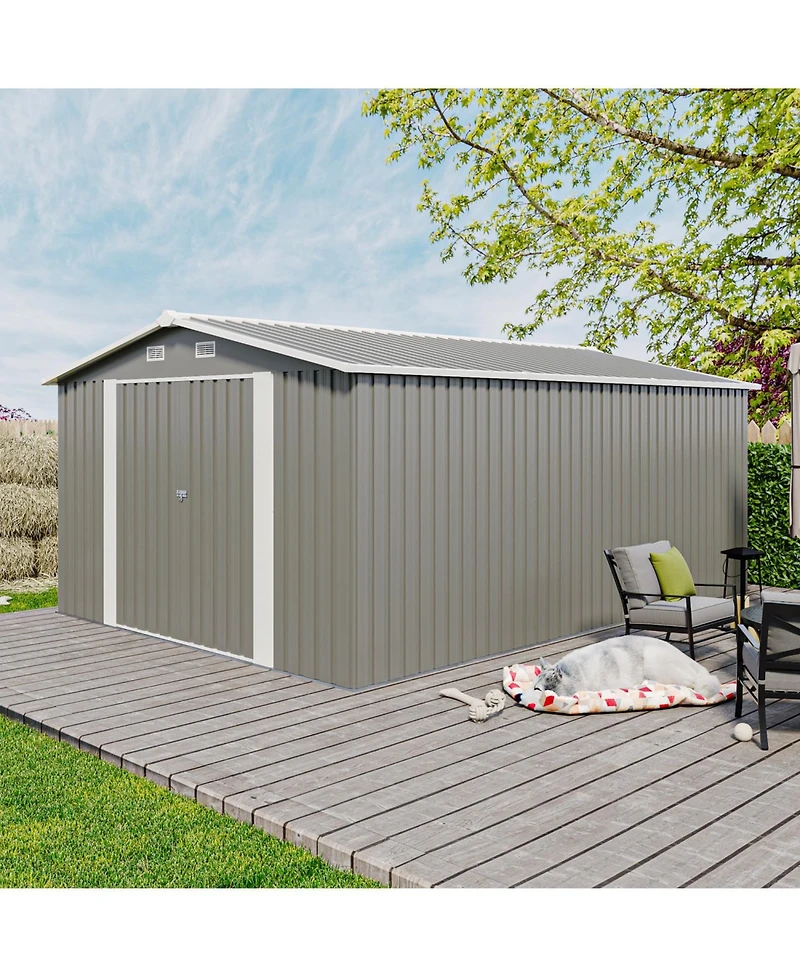 10x14 Ft Outdoor Metal Storage Shed with Doors & Vents