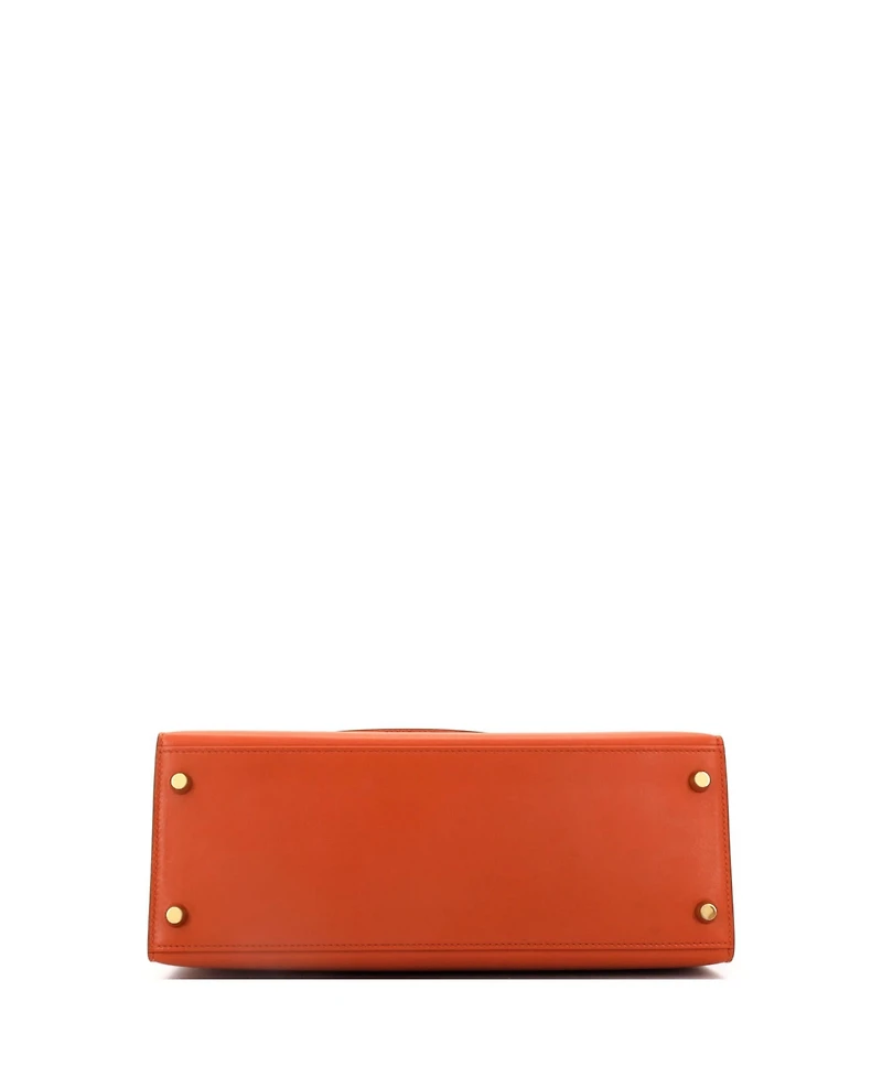 Pre-Owned Hermes Kelly 28 Handbag Orange Tadelakt with Gold Hardware