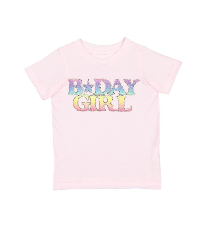 Sweet Wink Toddler Girls Pastel Rainbow BDay Patch Lavender Short Sleeve T-Shirt