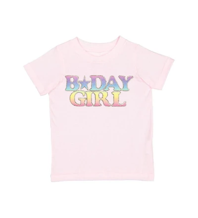 Sweet Wink Toddler Girls Pastel Rainbow BDay Patch Lavender Short Sleeve T-Shirt