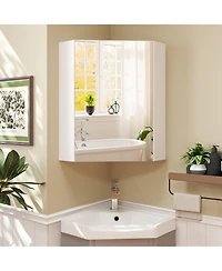 Corner Medicine Cabinet with Mirror with Open Mirror Door and Adjustable Shelf