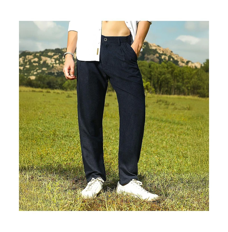 Campus Sutra Men's Prussian Blue Velvique Tailored Trousers
