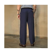 Campus Sutra Men's Midnight Black Straight-Cuffed Pleated Trousers