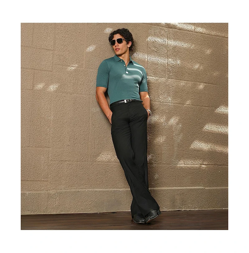 Campus Sutra Men's Emerald Green Warp-Tactile Polo T-Shirt