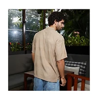 Campus Sutra Men's Buff Beige Bohomian Oversized Polo T-Shirt
