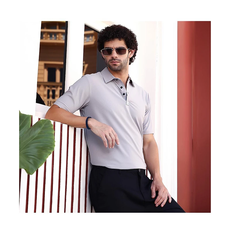 Campus Sutra Men's Saltbox Beige Seamless Cuboid Polo T-Shirt