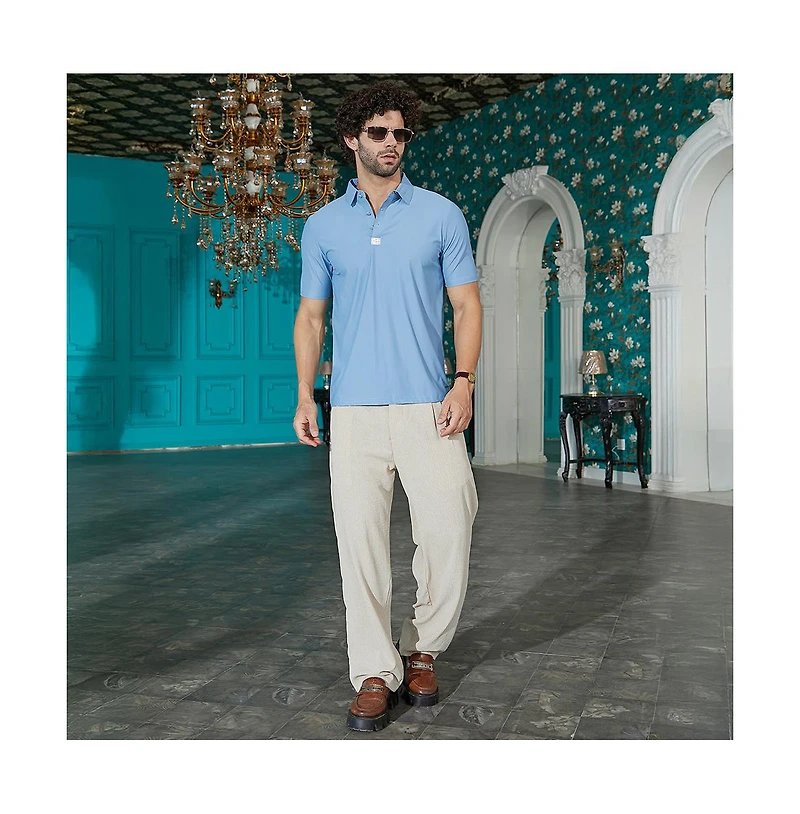 Campus Sutra Men's Powder Blue Seamless Waffle Polo T-Shirt