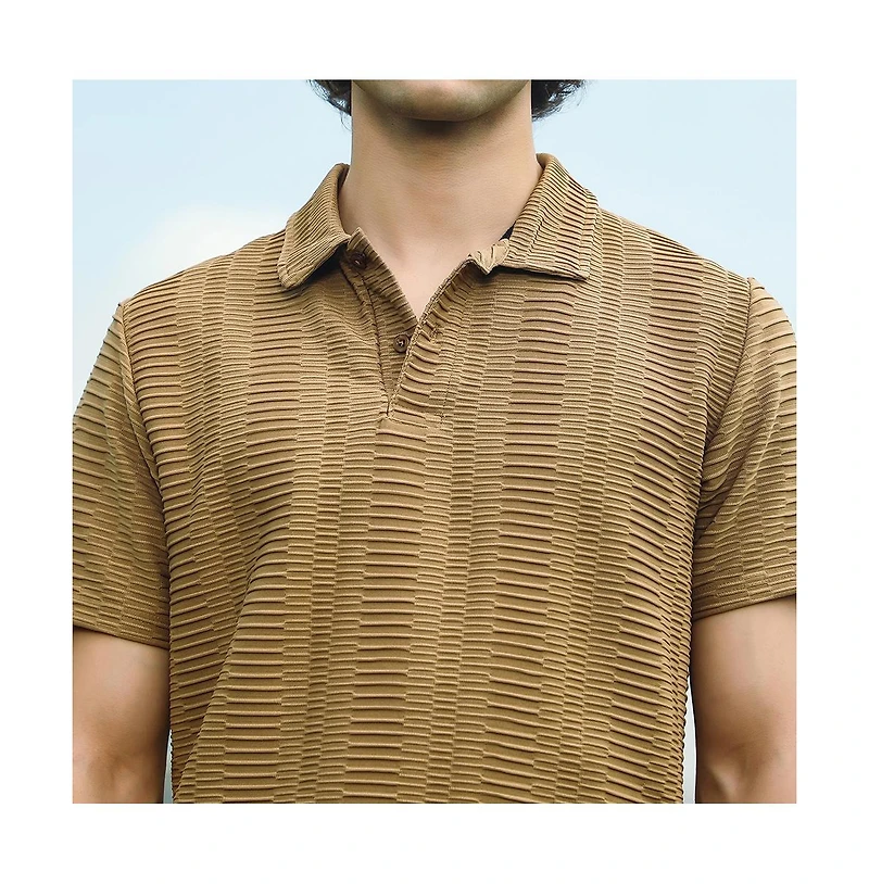 Campus Sutra Men's Ash Brown Flatten-Ruched Polo T-Shirt