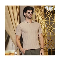 Campus Sutra Men's Camel Beige Webbing-Tactile Polo T-Shirt