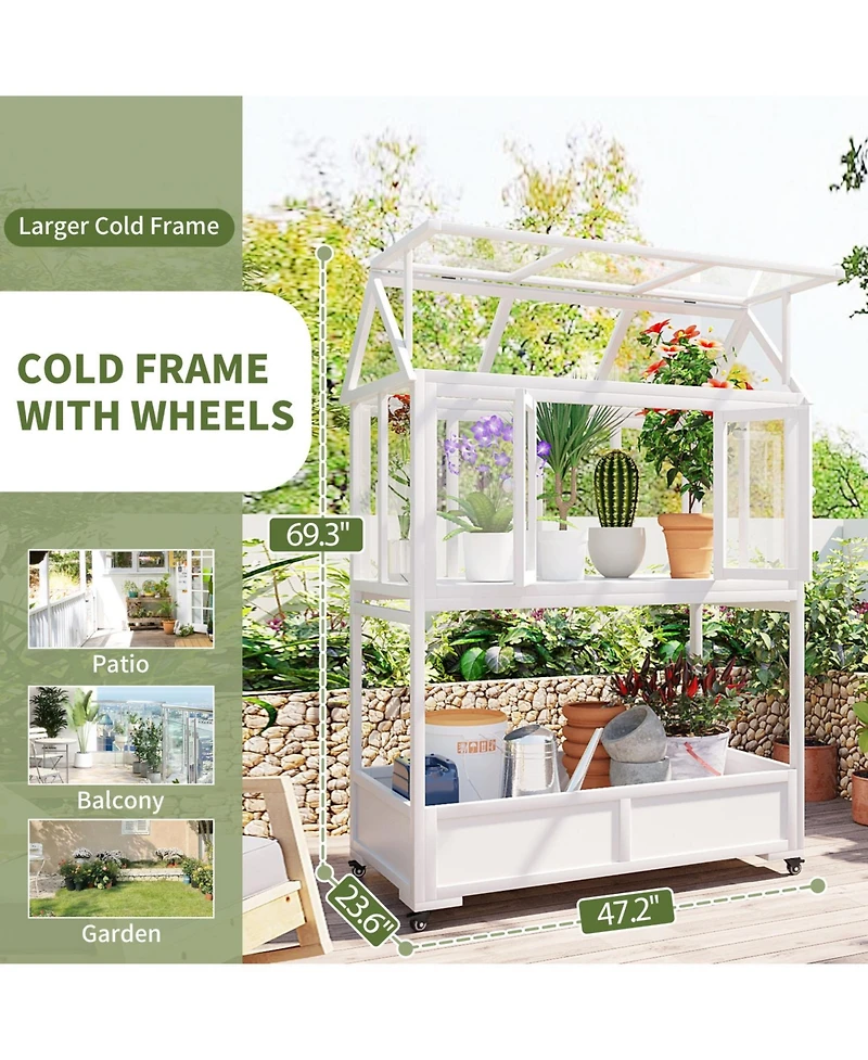 Portable Cold Frame Greenhouse with Wheels & Storage