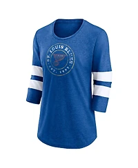 Fanatics Women's Heather Blue St. Louis Blues One Timer Tri-Blend Scoop Neck 3/4-Sleeve T-Shirt