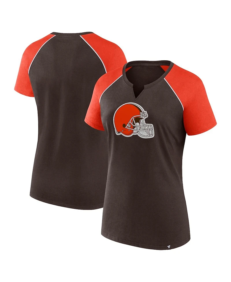 Fanatics Women's Brown/Orange Cleveland Browns Glittered Primary Raglan T-Shirt