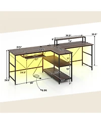 2-Person Reversible Computer Desk Long Office with Led Lights