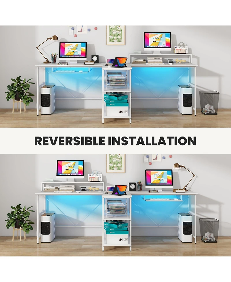 2-Person Reversible Computer Desk Long Office Desk with Led Lights