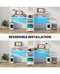 2-Person Reversible Computer Desk Long Office Desk with Led Lights