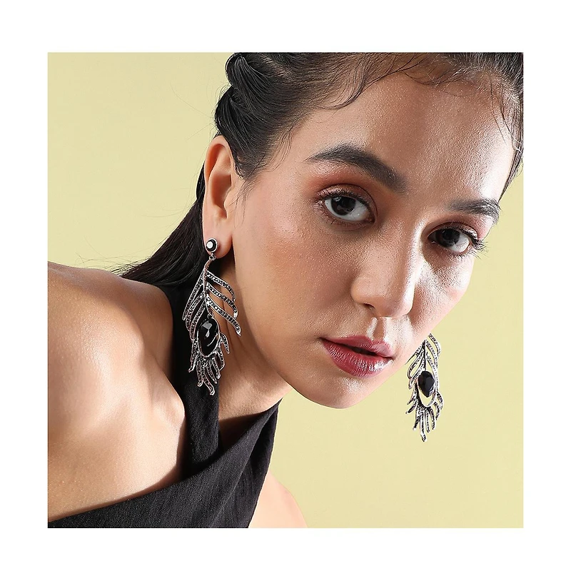 Sohi Stone Leaf Drop Earrings