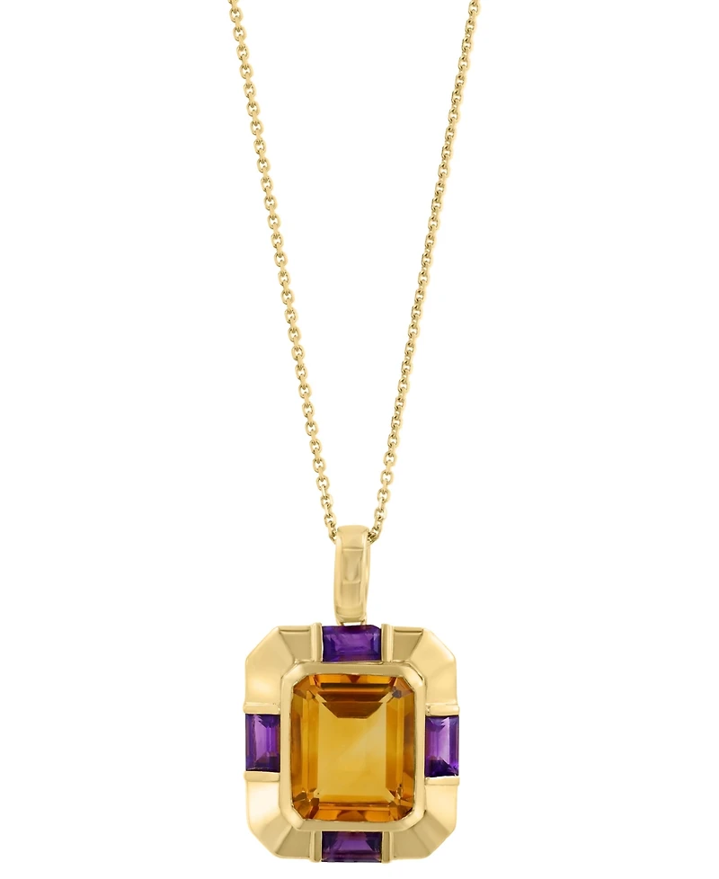 Effy Citrine (6-1/2 ct. t.w.) & Amethyst (1/10 ct. t.w.) Pendant Necklace in 14k Gold-Plated Silver, 17" + 1" extender