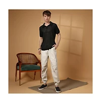 Campus Sutra Men's Raven Black Textured-Knit Polo T-Shirt
