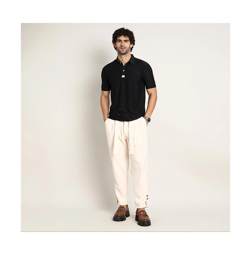 Campus Sutra Men's Obsidian Black Seamless Solid Polo T-Shirt