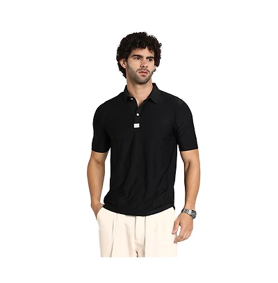Campus Sutra Men's Obsidian Black Seamless Solid Polo T-Shirt
