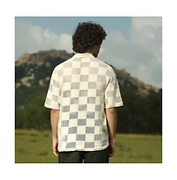 Campus Sutra Men's Saltbox Beige Grid Oversized Polo T-Shirt