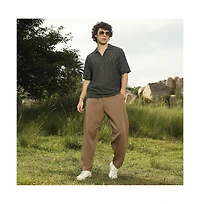 Campus Sutra Men's Juniper Green Honeycomb-Knit Polo T-Shirt